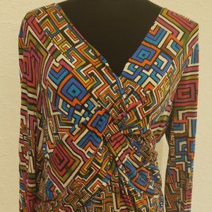 Cable &Gauge V Neck  Geometric Multicolored Blouse